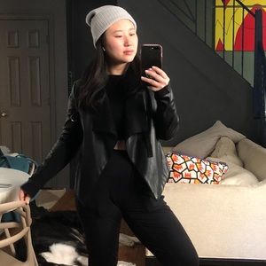 Faux leather shawl jacket